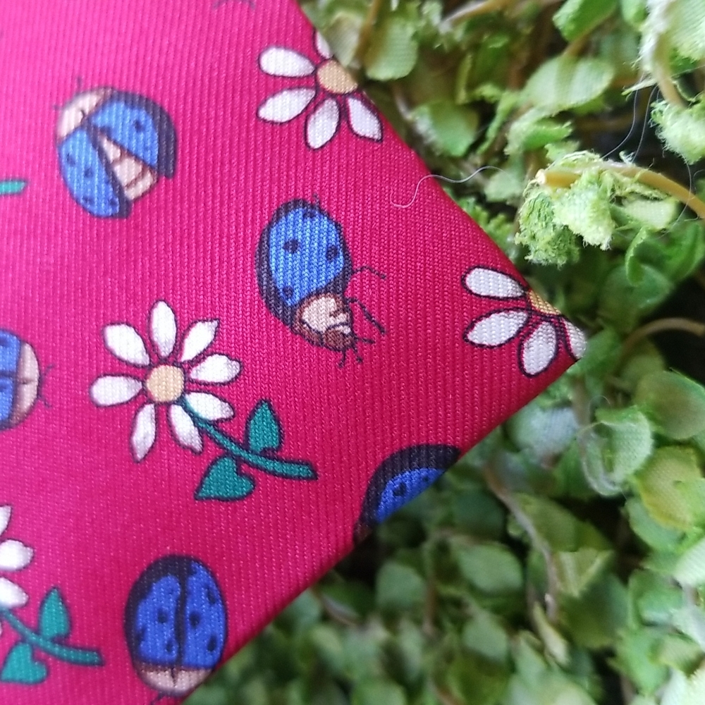 PINK Jermyn St London Daisy Daisies Red Silk Lady Bugs Neck Garden Whimsical TIE - Picture 2 of 12